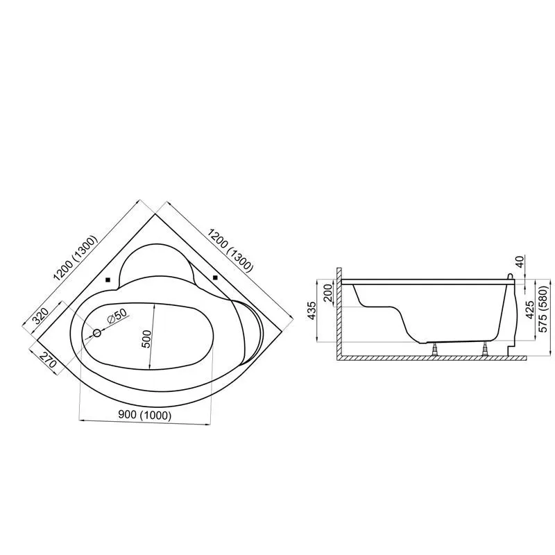 Polimat Stūra vanna STANDARD 1 130x130, 00219