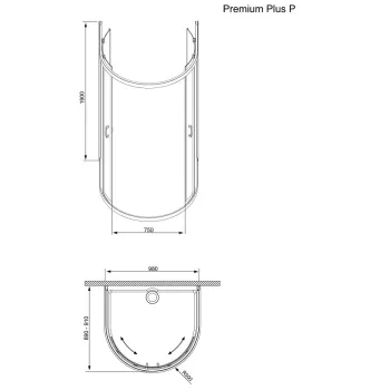 Radaway Pusapaļa dušas kabīne Premium Plus P 100x90