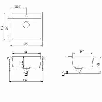 Aquasanita QUADRO Virtuves izlietne 565x510 mm SQQ100W-601