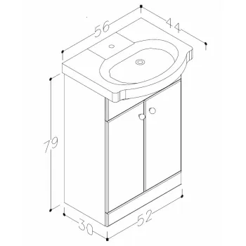 RB PIANO Vannas istabas skapītis ar izlietni 55cm VA55-1/P RB PIANO Vannas istabas skapītis ar izlietni 55cm VA55-1/P