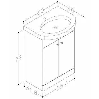 RB PIANO Vannas istabas skapītis ar izlietni 60cm VA60-1/P RB PIANO Vannas istabas skapītis ar izlietni 60cm VA60-1/P