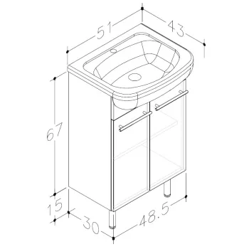 RB QUADRO Vannas istabas skapītis ar izlietni 50cm QA50-3/P RB QUADRO Vannas istabas skapītis ar izlietni 50cm QA50-3/P