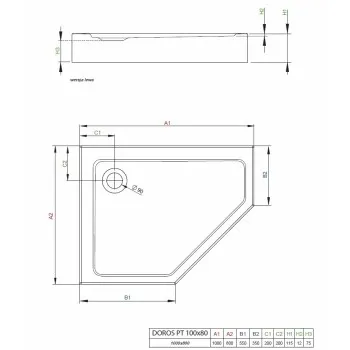 Radaway Dušas paliktnis Doros PT E Compact Piecstūrveida 100x80 L, balts