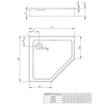 Radaway Dušas paliktnis Doros PT Compact Piecstūrveida 100x100, balts