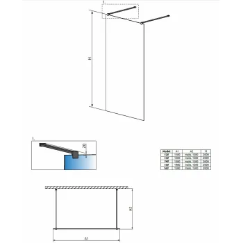 Radaway Dušas siena Modo New Black I 120x200cm