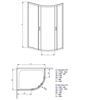Radaway Asimetriska dušas kabīne Premium Plus E 120x90 cm