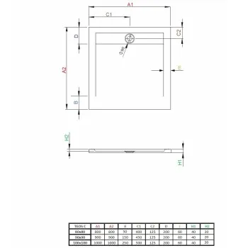 Dušas paliktnis Radaway kvadrātveida TEOS C 100x100cm