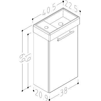 Raguvos baldai QUADRO Vannas istabas skapītis ar izlietni 40cm QA40-3/P