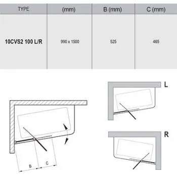 RAVAK 10CVS2-100 Vannas sieniņa vannai 10° 100cm, spīdīgs