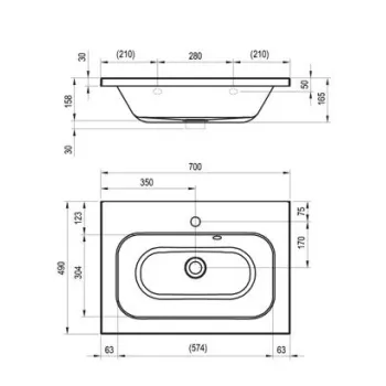 Mēbeļu izlietne Ravak Chrome 700 x 490mm, Balta