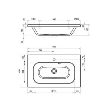 Mēbeļu izlietne Ravak Chrome 800 x 490mm, Balta