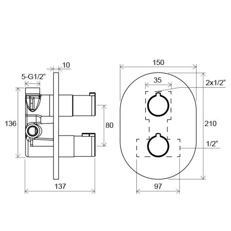 RAVAK Chrome CR063.20 Zemapm. vannas/dušas termostata jaucējkrāns, X070432