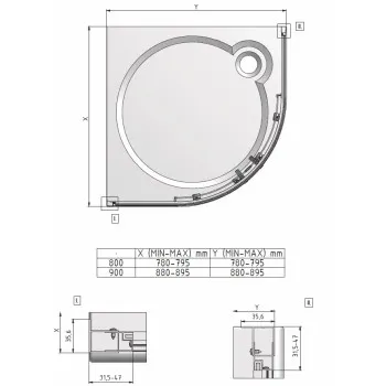 Roltechnik Pusapaļa dušas kabīne LLR2 900x900 mm, spīdīgs