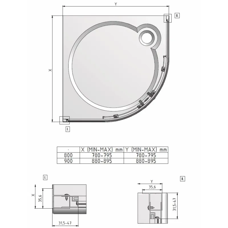 Roltechnik Pusapaļa dušas kabīne LLR2 900x900 mm, spīdīgs