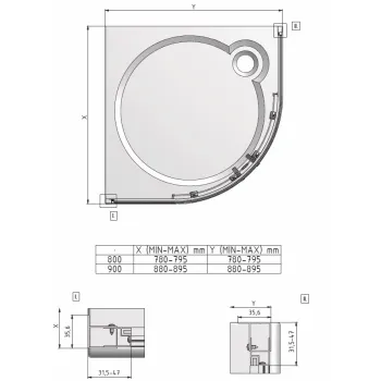 Roth Pusapaļa dušas kabīne LLR2 800x800 mm, balts