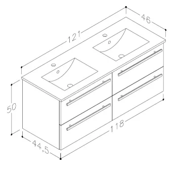 RB SERENA Vannas istabas skapītis ar izlietni 121cm, 14113901 RB SERENA Vannas istabas skapītis ar izlietni 121cm, 14113901