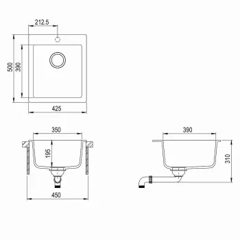 Aquasanita SIMPLEX Virtuves izlietne 425x500 mm SQS100W-601