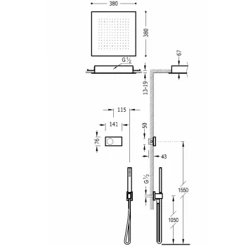 Dušas sistēma TRES Shower Technology Iebūvējamā elektroniskā ar termostatu, 09286552.