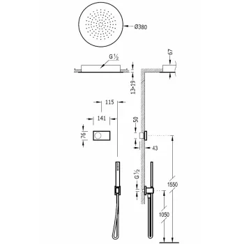 Dušas sistēma TRES Shower Technology Iebūvējamā elektroniskā ar termostatu, 09286555.