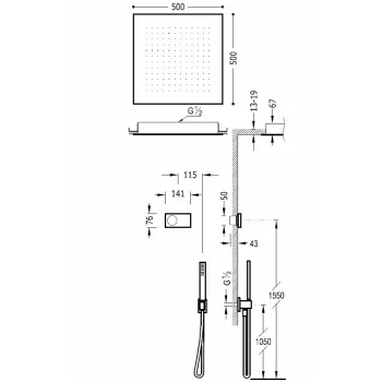Dušas sistēma TRES Shower Technology Iebūvējamā elektroniskā ar termostatu, 09286561.