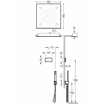 Dušas sistēma TRES Shower Technology Iebūvējamā elektroniskā ar termostatu, 09286562.