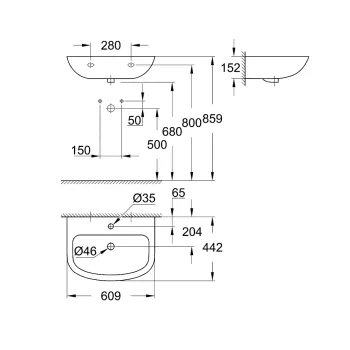 Vannas istabas izlietne Grohe BauCeramic, 600x442 mm, balta 39421000