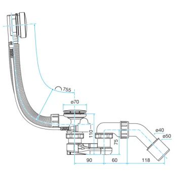 VIEGA vannas sifons ar garo trosi (595678) VIEGA vannas sifons ar garo trosi (595678)