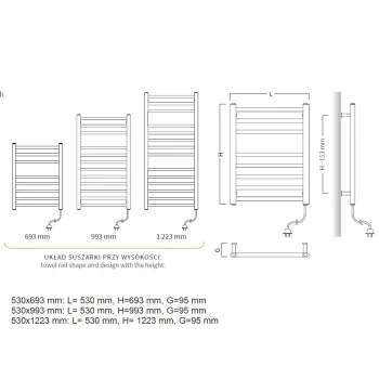 VIKING Elektriskais dvieļu žāvētājs 530x1000mm 130W, antracīts VIKING Elektriskais dvieļu žāvētājs 530x1000mm 130W, antracīts