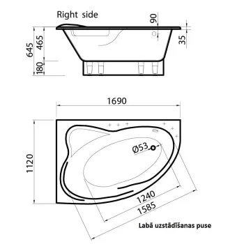 Vanna Vispool ORTE 1690x1120mm, Labā Akmens masa