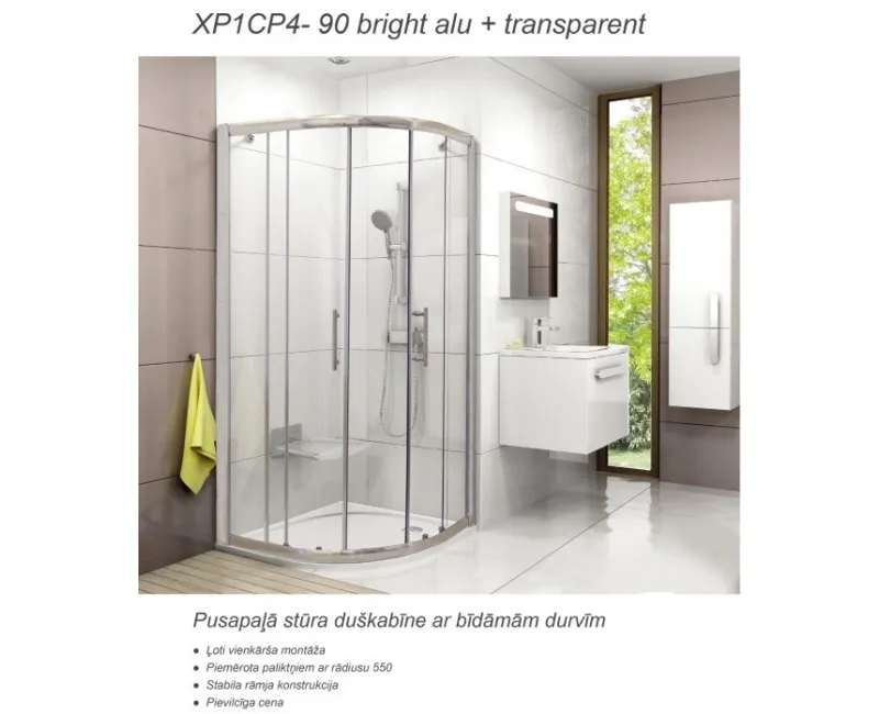RAVAK Pusapaļa dušas kabīne XP1CP4 90cm, stikls