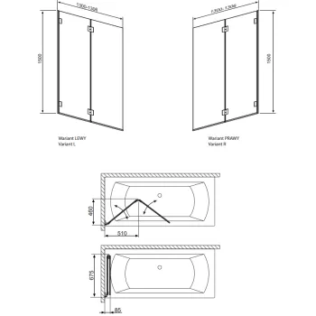 Radaway vannas sieniņa Carena PND 130 cm