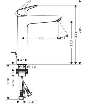 Hansgrohe Logis Izlietnes jaucējkrāns ar korķi, melns matēts 71090670