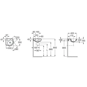 Roca Meridian Vannas istabas stūra izlietne 35x35 cm A32724C000
