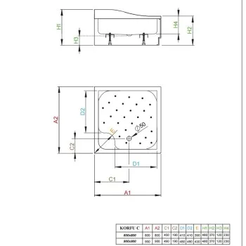 Dušas paliktnis Radaway KORFU C dziļais 800x800, balts