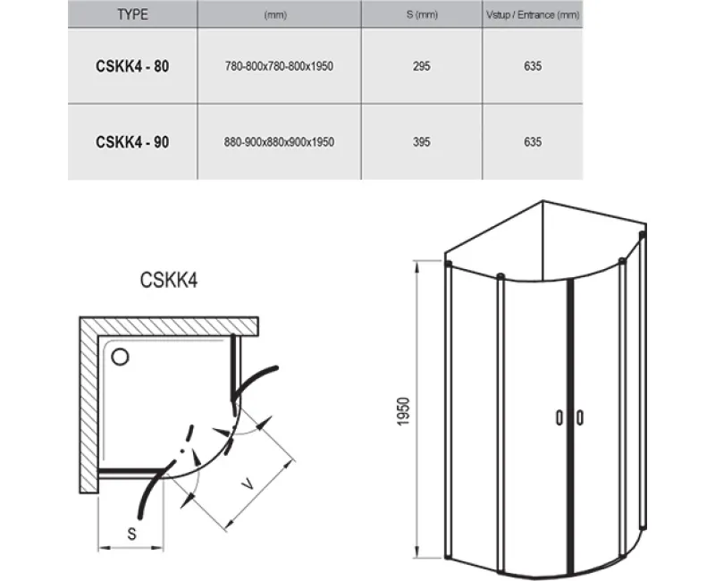 RAVAK Pusapaļš dušas stūris Chrome CSKK4-90