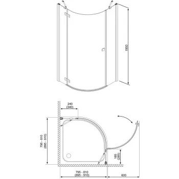 Radaway Pusapaļa dušas kabīne Almatea PDJ 90