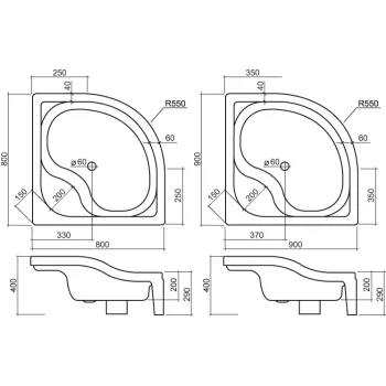 Roth Dušas paliktnis pusapaļš Semideep Neo 900x900,balts
