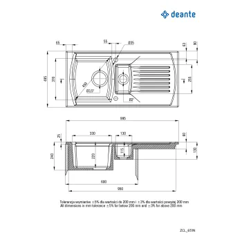 Keramikas izlietne ar noteces virsmu Deante Lusitano, balts ZCL_651N