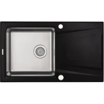 Granīta un tērauda izlietne ar noteces virsmu Deante Prime, metālisks grafīts, tērauds ZSR_G113