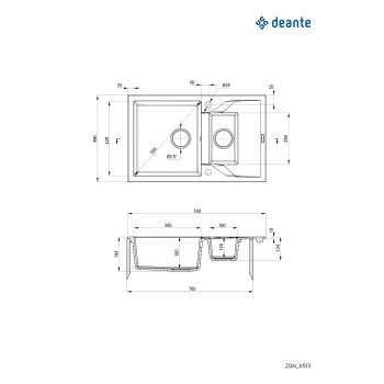 Granīta izlietne ar noteces virsmu Deante Andante, melns ZQN_N513