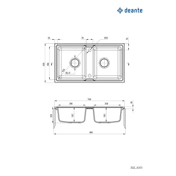 Vannas istabas granīta izlietne Deante CORREO uz virsmas (Iegriežama) ALABASTER, 500x350mm Balta