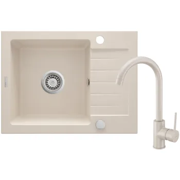 Granīta izlietne ar maisītāju un noteces virsmu Deante Zorba, bēšs ZQZA511A