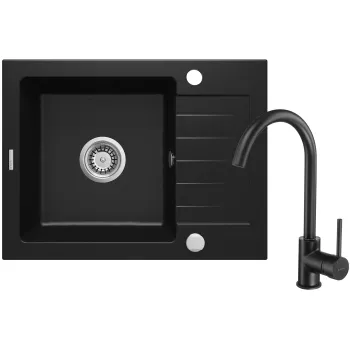 Granīta izlietne ar maisītāju un noteces virsmu Deante Zorba, melns ZQZAN11A