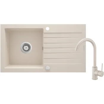 Granīta izlietne ar maisītāju un noteces virsmu Deante Zorba, bēšs ZQZV5113