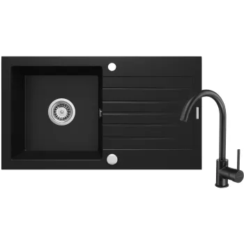 Granīta izlietne ar maisītāju un noteces virsmu Deante Zorba, melns ZQZVN113