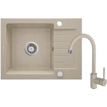 Granīta izlietne ar maisītāju un noteces virsmu Deante Zorba, smilškrāsa ZQZA711A