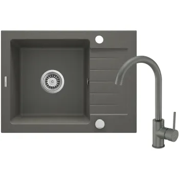 Granīta izlietne ar maisītāju un noteces virsmu Deante Zorba,metālisks antracīts ZQZAT11A