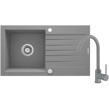 Granīta izlietne ar maisītāju un noteces virsmu Deante Zorba,pelēks metālisks ZQZBS113