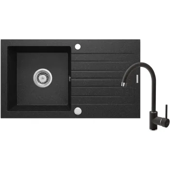 Granīta izlietne ar maisītāju un noteces virsmu Deante Zorba, grafīts ZQZV2113