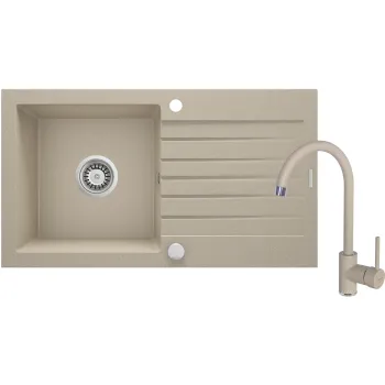 Granīta izlietne ar maisītāju un noteces virsmu Deante Zorba, smilškrāsa ZQZV7113